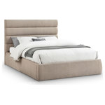 Meridian Furniture - Adam Upholstered Bed, Beige, Queen, Linen Textured Fabric - Modernize your space with the Adam beige linen textured fabric queen bed, designed to bring both comfort and style. The deep channel tufting on the headboard adds a luxurious touch, while the option to add extra panels allows you to increase the headboard height, creating a striking focal point in your room. This versatile bed combines style, texture, and customization for the ultimate statement piece.