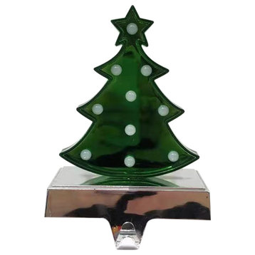 Shiny Green LED Lighted Christmas Tree Stocking Holder 7"