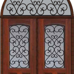 Prehung Transom Double Door 80 Fiberglass Palermo Arch Lite - Front Doors