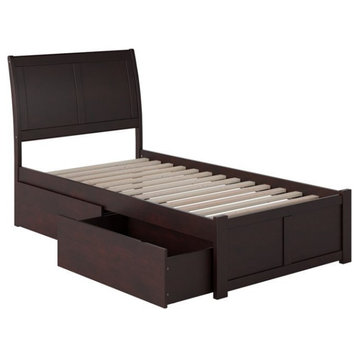 AFI Portland Twin XL Solid Wood Bed with Storage Drawers in Espresso