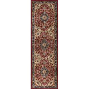 Kirsten Transitional Border Area Rug, Red, 2'3''x7'3''