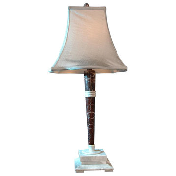 32" Tall Marble Table Lamp "Mercury", Red Zebra and Alabaster