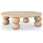 Meridian Furniture - Kelvin Wood Coffee Table, Natural - Enjoy the best of both worlds when you bring home this Kelvin natural coffee table; a handsome medley of traditional lines and modern aesthetics. A large round top gives you plenty of display space or room for setting up a game board, while four stacked double-ball-style legs provide an eye-drawing look to finish out its attractive design. A rich natural finish on this midcentury modern coffee table gives it an elegant and refined vibe, and solid wood construction ensures its durable and lasting look.
