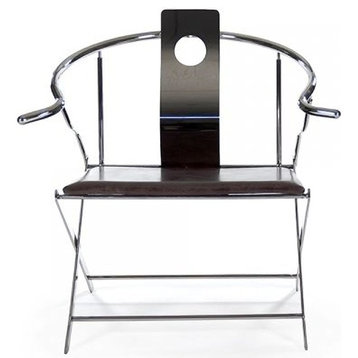 Arm Chair AZURE Chocolate Silver Brown Stainless Steel Leather