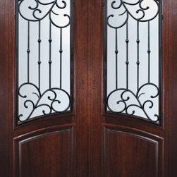 Prehung Double Door 96 Mahogany Catalina Arch Top Arch Lite - Front Doors