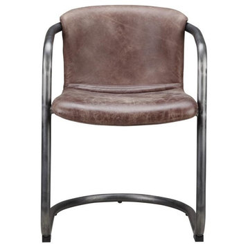 Olivie Brown Leather Dining Chair, Light Brown - Set of 2