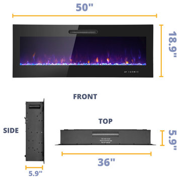 LED Electric Fireplace Insert and Wall Mounted Fireplace, 50"