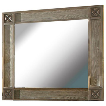 Benzara BM235465 44" Rectangular Mirror With Carved Corners, Brown