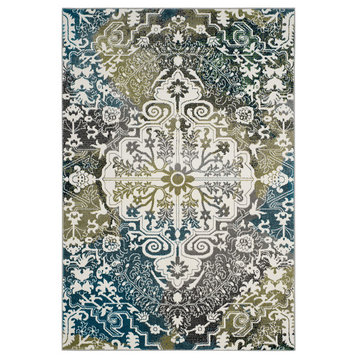 Safavieh Watercolor Collection WTC669 Rug, Ivory/Peacock Blue, 6'7" Round
