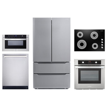 5PC, 30" Cooktop 24" Dishwasher 24" Wall Oven 24" Microwave & Refrigerator