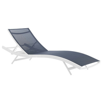 Glimpse Outdoor Patio Mesh Chaise Lounge Chair, White Navy