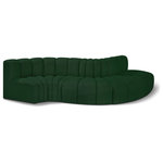 Meridian Furniture - Arc Boucle Fabric Upholstered 5-Pc. S-Shaped Modular Sectional, Green - Give your living room or den the perfect blend of style and versatility with this Arc boucle fabric curved modular Sectional. Part of the Arc modular furniture collection, this Sectional comes upholstered in rich green boucle fabric and features deep channel tufting that adds a touch of luxury while enhancing comfort and support. A seamless combination of form and function, this chair can be used with other Arc pieces to create a myriad of configurations in your well-curated room.