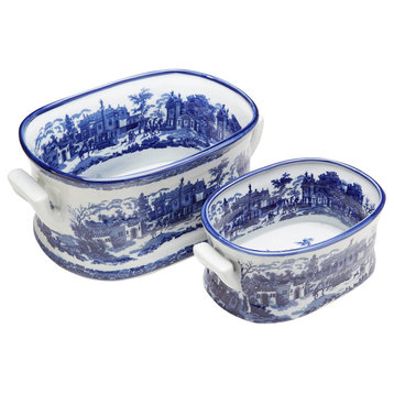 Blue and White Planter, Set of 2