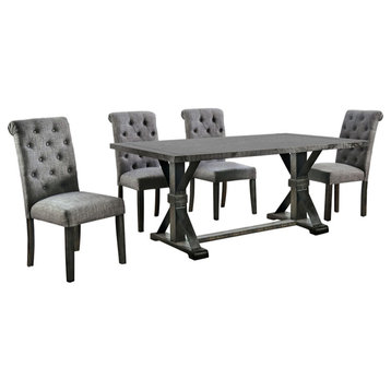 Bowery Hill Rustic Wood 5-Piece Dining Table Set in Gray Finish