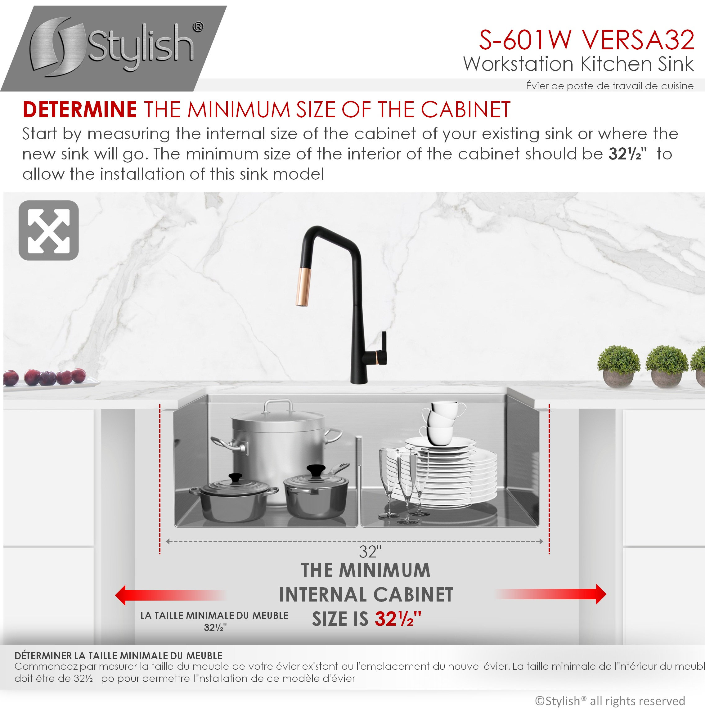 STYLISH 32 in Workstation Double Bowl Undermount Kitchen Sink with Accessories