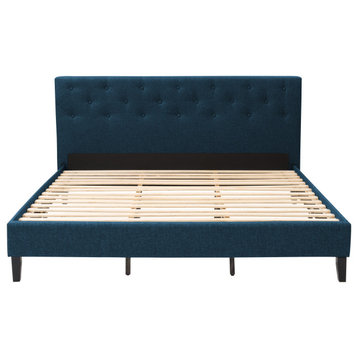 CorLiving Nova Ridge Ocean Blue Tufted Fabric Bed - King