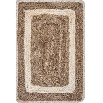 Bleached Bordered Organic Jute Table Top Set, 1'1" X 1'7"