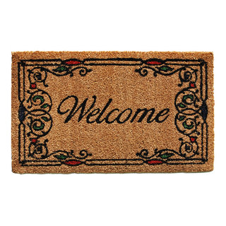 Natural Coco Coir Spring Flower Door Mat 17 x 30 Inches for Front Door,  Half Round Outdoor Wildflowers Mat for Home Decor