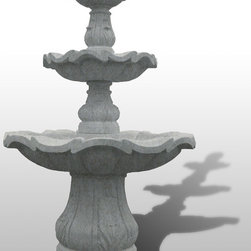Scalloped 3-Tier Fountain in Bianco Catalina Granite - Outdoor Fountains And Ponds
