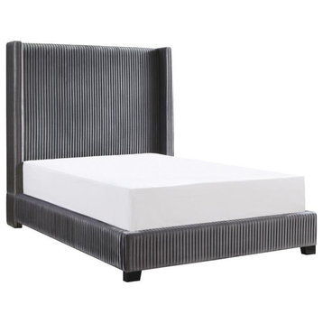 Lexicon Glenbury Velvet Full Upholstered Bed in Pleated Dark Gray