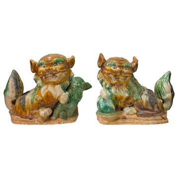 Chinese Color Glaze Ceramic Fu Dog Figure Hvs525, 2-Piece Set