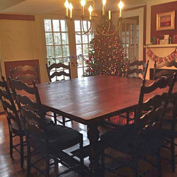 72" square dining table with turned trestle base