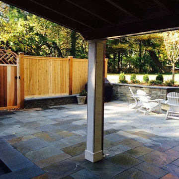Princeton natural stone wall and patio with firepit