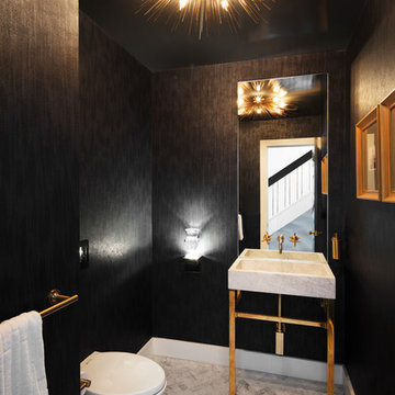 Black, White & Gold I Powder Room | Long Island Sound View Townhouse Renovation