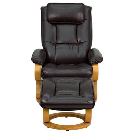 Flash Furniture Contemporary Leather Recliner and Ottoman in Brown