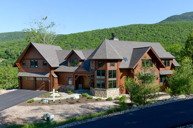 Transitional exterior in Burlington with mixed siding.