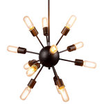 Gatsby Luminaires - Sputnik 12-Light 21" Chandelier, Aged Steel, LED - Transitional and chic this twelve light steel chandelier will add vintage and industrial look to any room of your home. Sunburst like pattern, each arm ending with exposed E26 edison style bulb (led edison style tube shape bulbs as shown included). Stylish and creative this chandelier will provide plenty of light for any space while adding unique statment.
