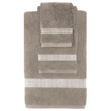 Sparkles Home Rhinestone 3 Piece Towel Set with Stripe Design - Taupe