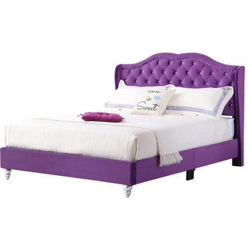 Glory Furniture Joy Velvet Upholstered Queen Bed in Purple