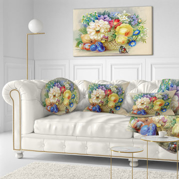 Bunch of Flowers and Fruits Floral Throw Pillow, 12"x20"