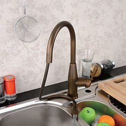 Antique Brass Finish Pull Out One Hole One Handle Kitchen Tap AQ9406 - Kitchen Faucets