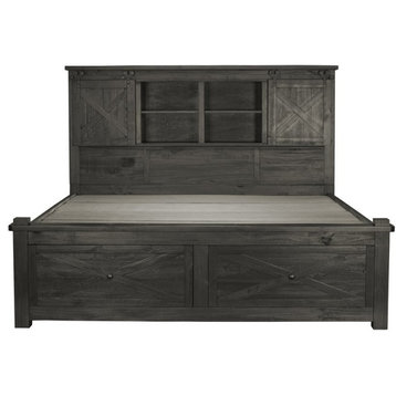 A-America Sun Valley Rustic Solid Wood King Storage Bed in Charcoal