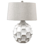 Uttermost - Uttermost Guerina Scalloped Lamp, White - Add contemporary style to your space with the Uttermost Guerina Scalloped Lamp. This piece has a white finish with a ceramic base and plated brushed nickel details. The round shade is made of taupe linen fabric. Features: