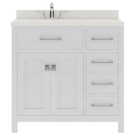 Caroline Parkway 36" Single Vanity, White With Quartz Top and Square Sink