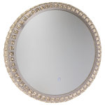 Artcraft Lighting - Reflections AM302 Mirror - The "Reflections Collection" mirrors feature LED lighting built in. The LED is controlled by a small ON/OFF switch which is on the mirror (the switch also allows control of the brightness). This model has crystal around the edges and is circular shaped.