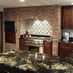 Kitchen Backsplash featuring our Fleur-de-Lis in Clover Handmade Cement Tile - Tile