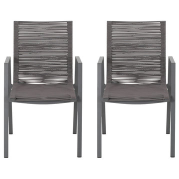 Elma Outdoor Modern Dining Chair With Rope Seat, Set of 2, Gray/Dark Gray