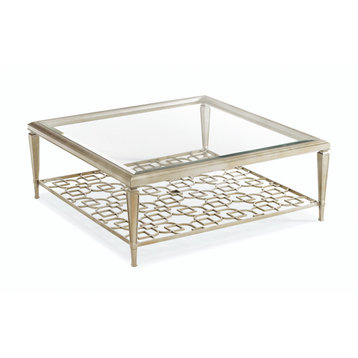 Sociables Taupe Silver Leaf Square Coffee Table With Fretwork Shelf