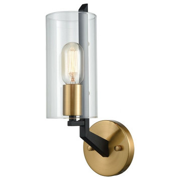 1-Light Wall Lamp In Matte Black And Satin Brass Clear Glass Clear Glass Made