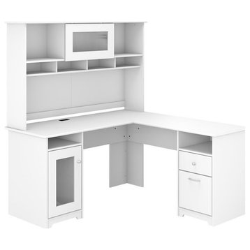 Bush Furniture Cabot 60W L Shaped Computer Desk with Hutch in White