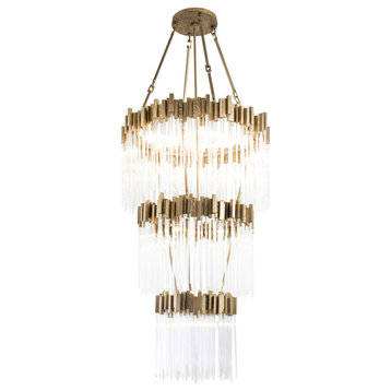 Matrix 19 Light Chandelier in Havana Gold with Clear Fluted Glass