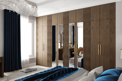 Bespoke bedroom furniture with wavy veneer detailing