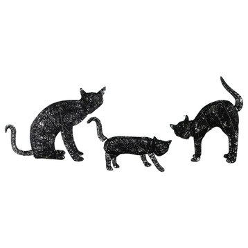 Set of 3 LED Lighted Black Cat Family Outdoor Halloween Decorations 27.5"