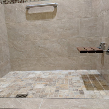 Accessible Walk-In Shower Remodel with Teak Fold-Down Bench & Grab Bars — Union