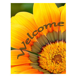Flag Emotes - Double Sided Garden Flag, Orange and Green Flower Welcome - Flags And Flagpoles