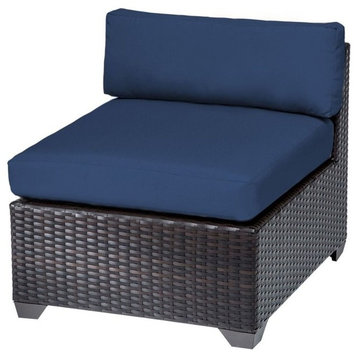Bowery Hill 25"H Resin Wicker/Fabric Armless Patio Chair in Navy